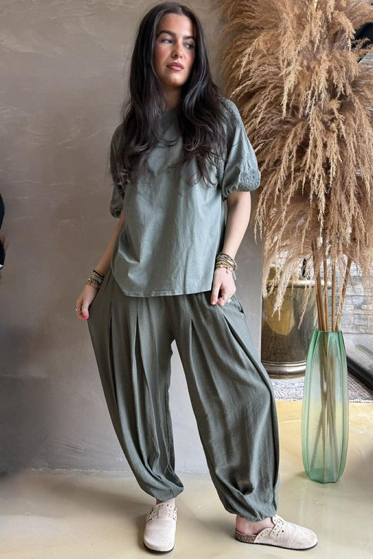 Atik Bubble Sleeve Top Khaki /8=